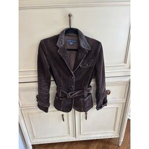Ralph Lauren Blue Label Corduroy Collared Blazer Cotton Size 6 Belt Choco Brown